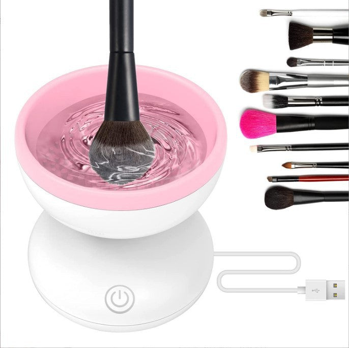 Electric Makeup Brush Cleaner Machine Portable Automatic USB Cosmetic Brush Cleaner Tools For All Size Beauty Makeup Brushes Set White Powder