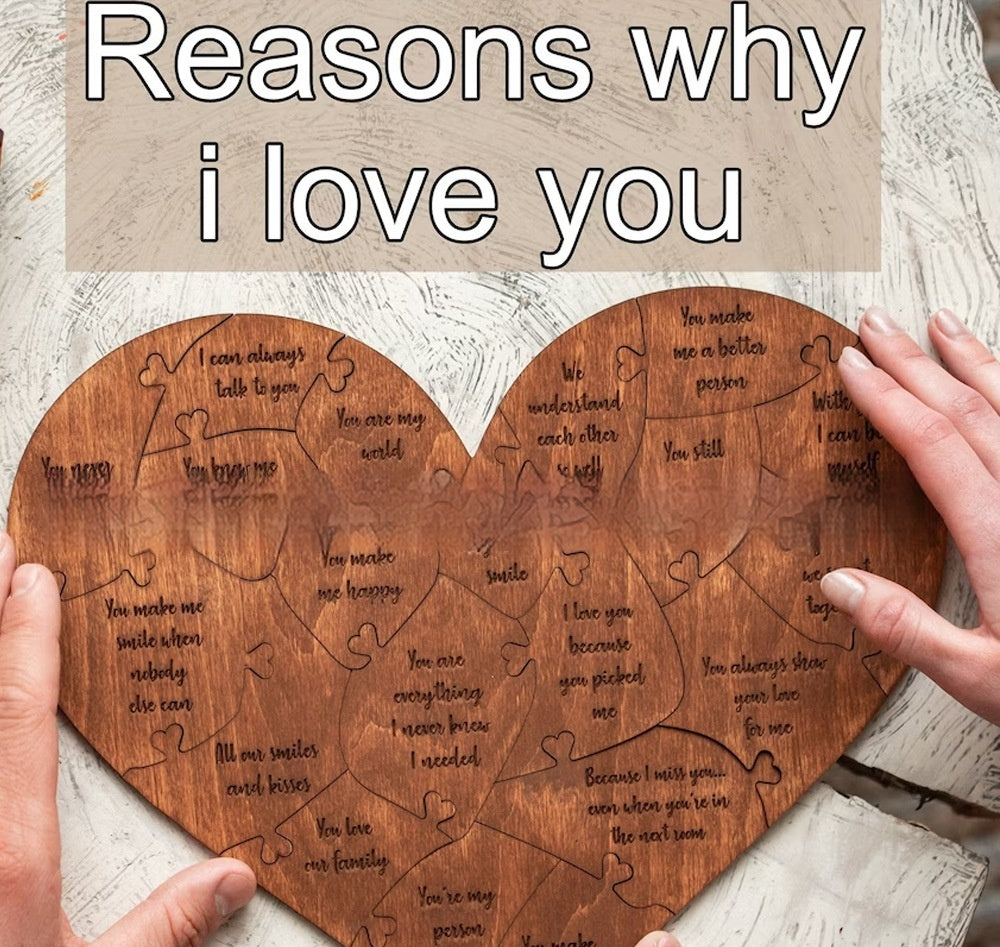 Reasons Why I Love You Wooden Heart Puzzle Romantic Love Jigsaw Puzzle Wedding Anniversary For Wife Husband Birthday Gifts Valentine's Day Gift Light Brown
