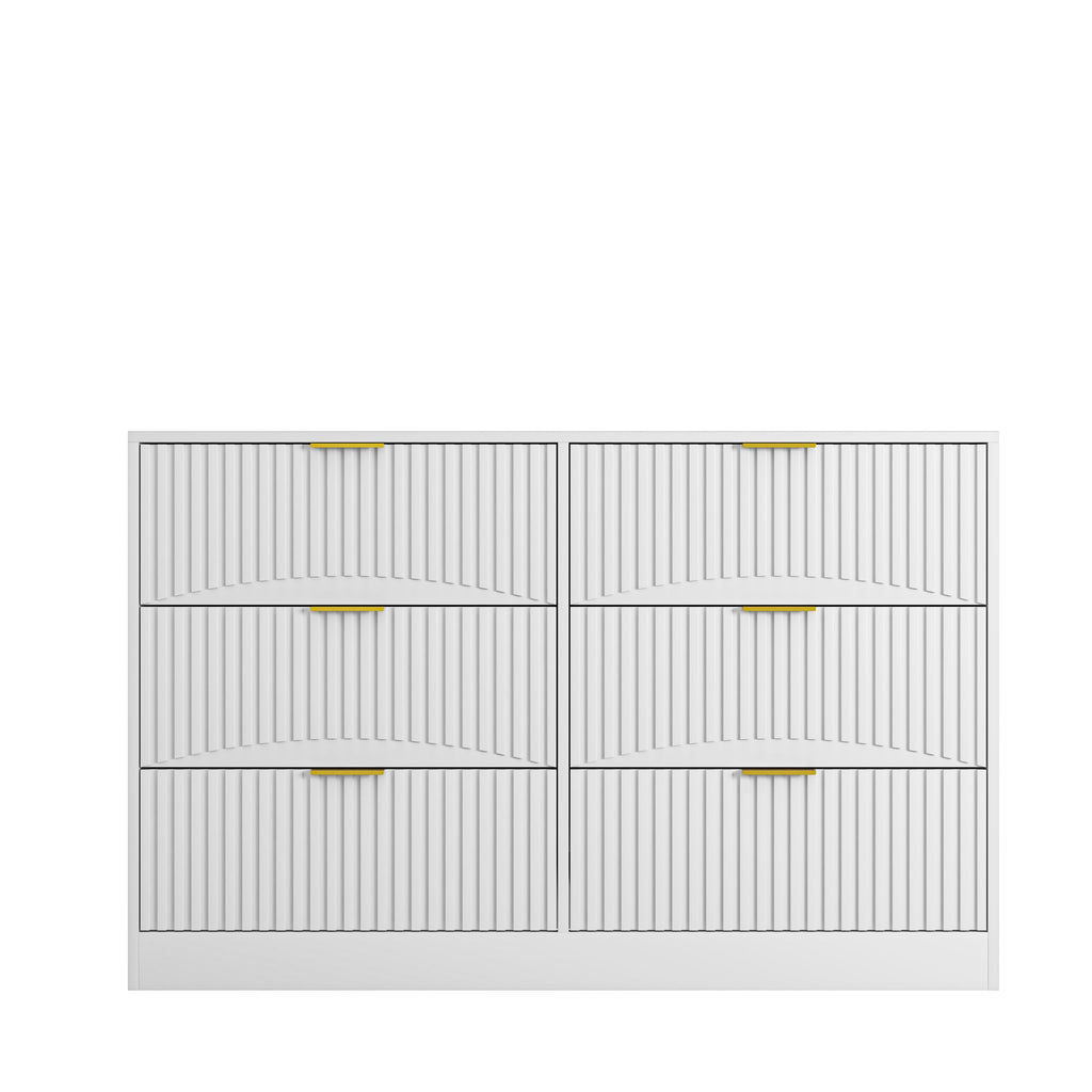 Modern 6-Drawer Dresser, Chest of Drawers for Bedroom, Living Room, Hallway, and Entryway - Large Storage Cabinet, White,Drawer panel with wavy patterns