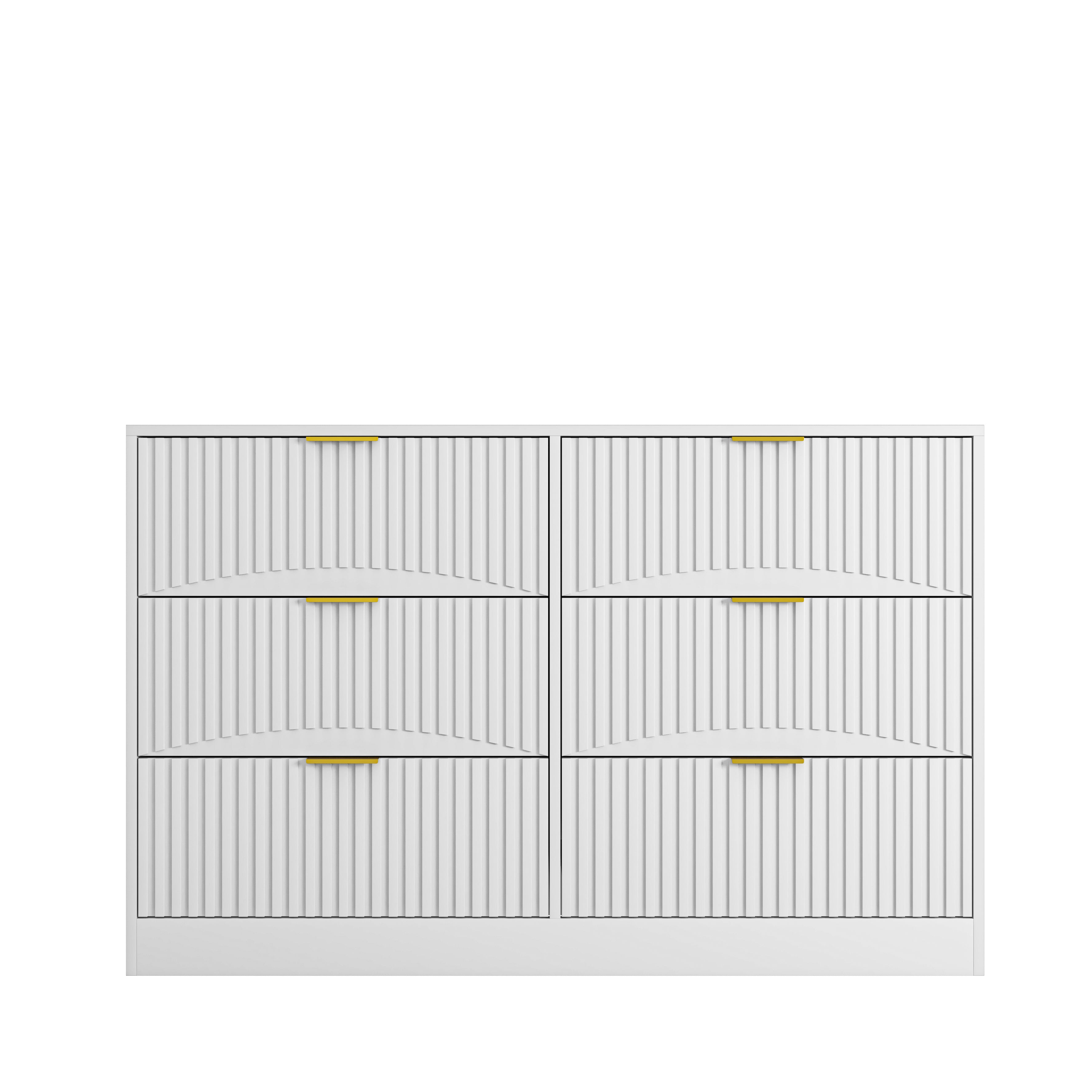 Modern 6-Drawer Dresser, Chest of Drawers for Bedroom, Living Room, Hallway, and Entryway - Large Storage Cabinet, White,Drawer panel with wavy patterns