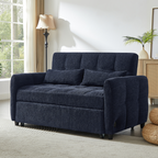 Modern Loveseat Sofa Pull-out Bed with Adjustable Backrest, USB Ports, Lumbar Pillows, Blue Chenille, 52.8'