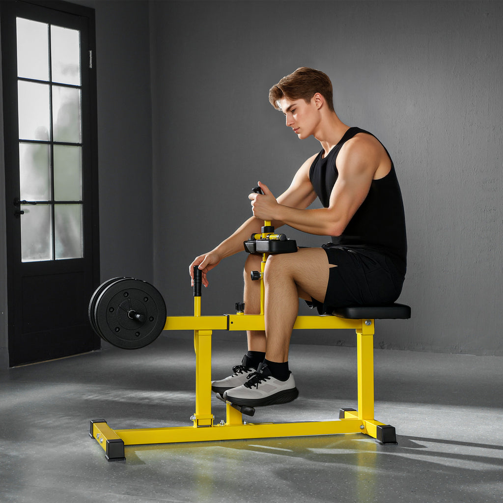Adjustable Steel Seated Calf Raise Exercise Strength Training Gym Equipment, Yellow