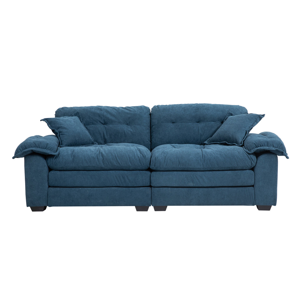 84' Chenille Sofa Small Sofa Loveseat Deep Seat Sofa Couch with 2 Throw Pillows & Memory Foam for Living Room Apartment Office Lounge-Blue