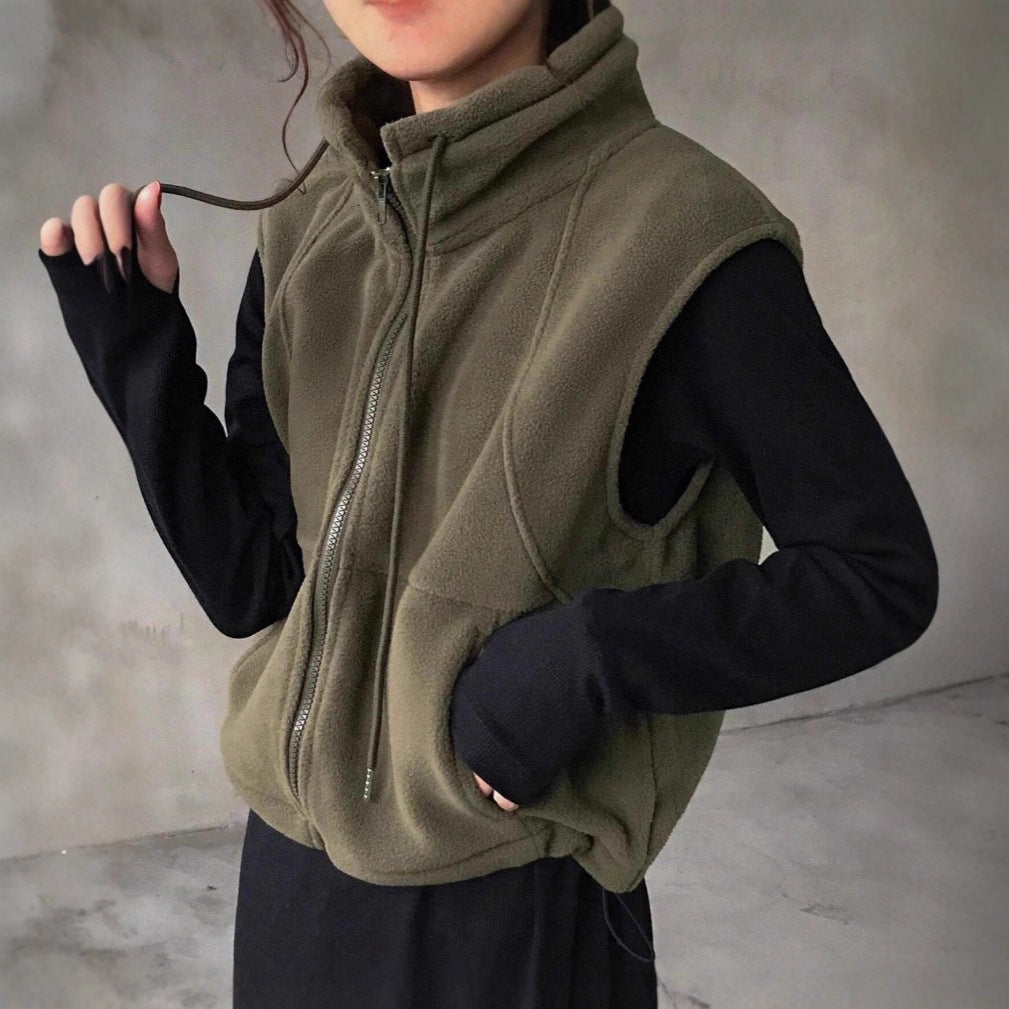 Loose Casual Vest Solid Color Zip Sleeveless Vest Jacket for Women