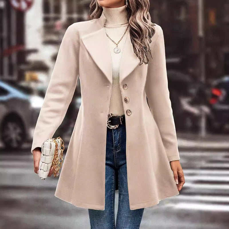 Women's Winter Overcoat Lapel Collar Single Breasted Outerwear Long Pea Coat Apricot