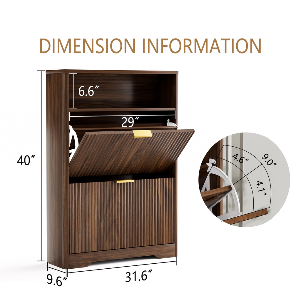 Shoe Cabinet Storage for Entryway Hidden Shoes Storage Cabinet with 2 Flip Drawers, Tall Free Standing Shoe Organizer Rack for Foyer, Hallway. Walnut,31.6'' L x 9.6'' W x 40'' H.