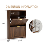 Shoe Cabinet Storage for Entryway Hidden Shoes Storage Cabinet with 2 Flip Drawers, Tall Free Standing Shoe Organizer Rack for Foyer, Hallway. Walnut,31.6'' L x 9.6'' W x 40'' H.