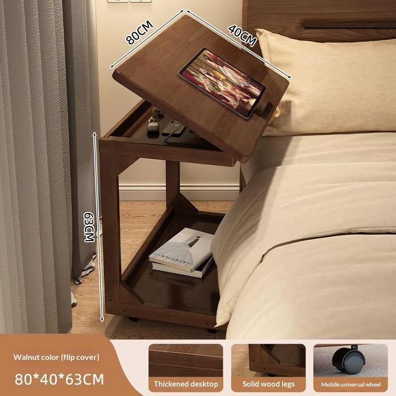 Small-sized Bedside Table Household Bedroom Nutbrown Flip cover 80x40x63cm