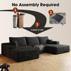 107' Cloud Sectional Sofa with 1 Ottoman,Modern Minimalist Upholstered Couches,Comfort U Shaped Sofa for Living Room,Deep Seat Corner Couch,No Assembly Required,Black (Plush Corduroy Fabric)