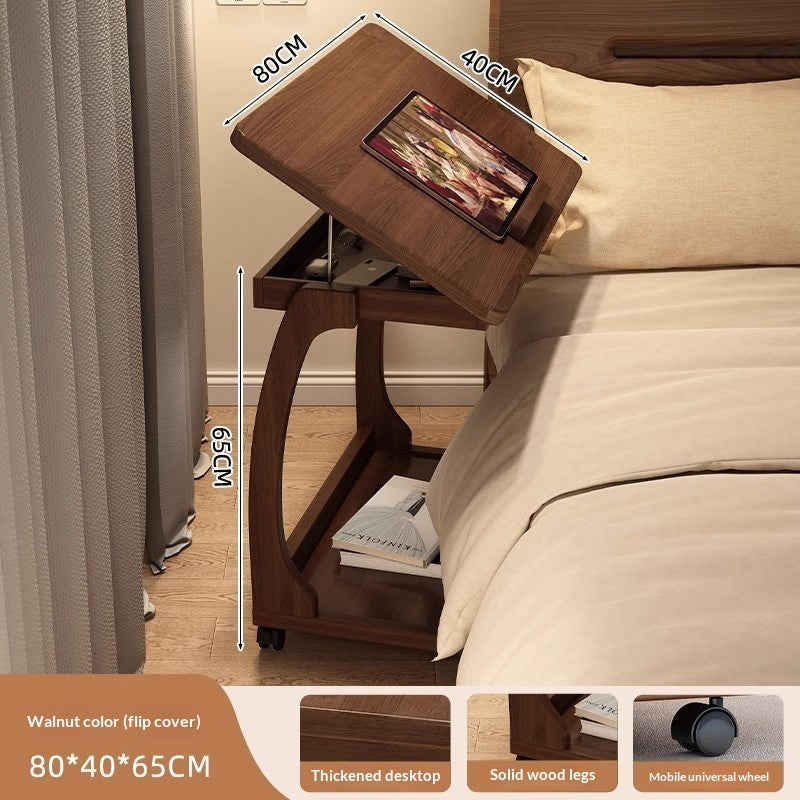 Small-sized Bedside Table Household Bedroom Nutbrown Flip cover 80x40x65cm