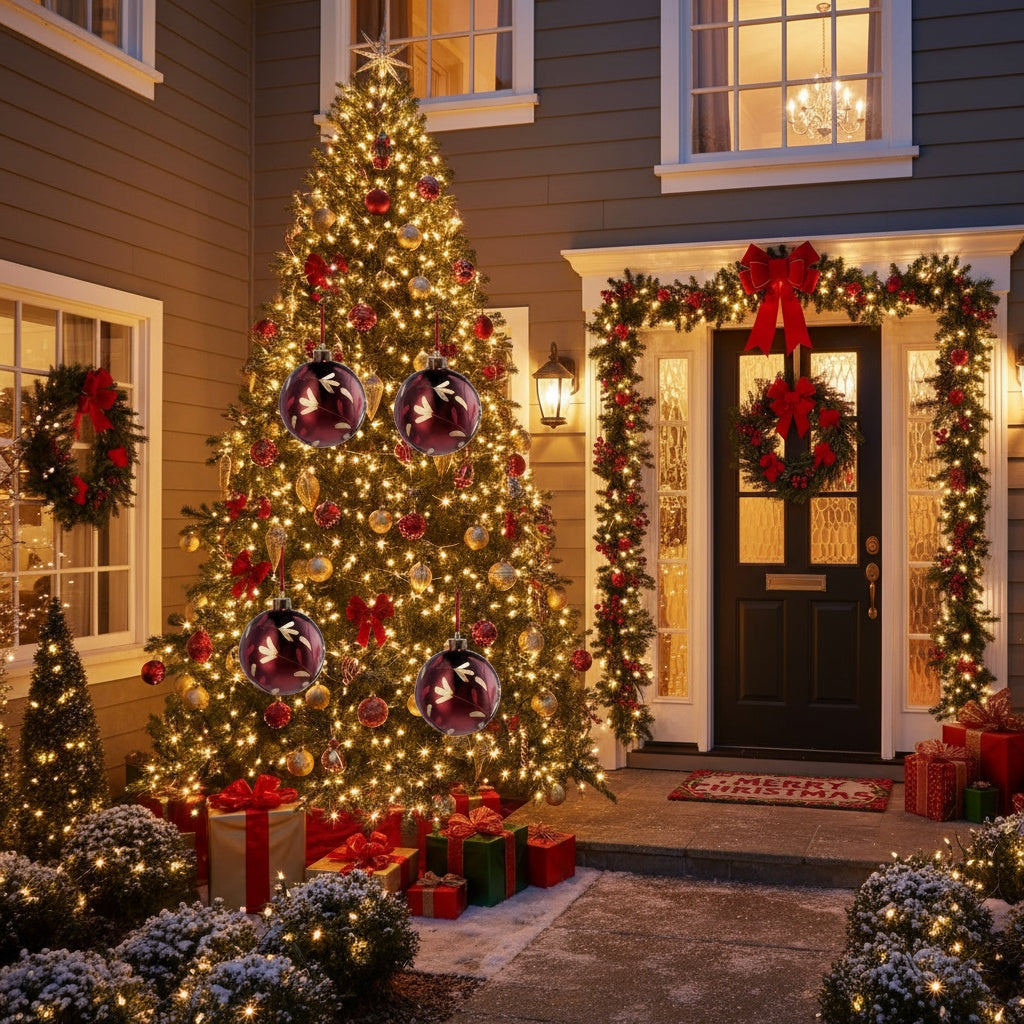 4PCS Set 4.7in Christmas Tree Glass Ball Ornaments Shiny Hanging Tree Decor Holiday Party Home Decor Red