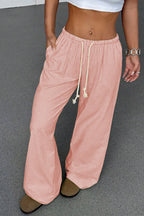 Pink Stripe Drawstring Plus Size Loose Pants- Women