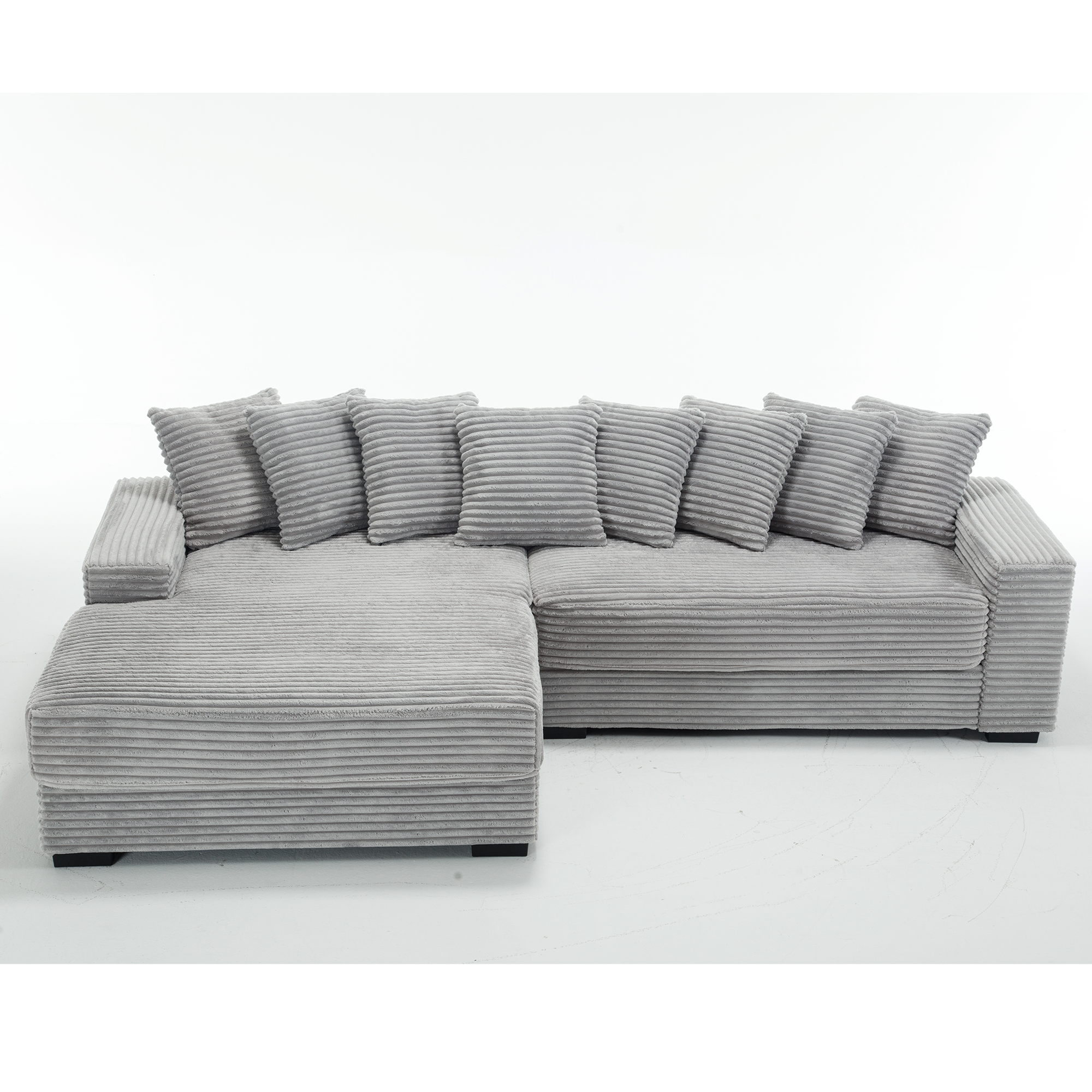 [NEW ARRIVED] [VIDEO PROVIDED] Oversized Two-Piece Couches, L Shaped Sofa, Corduroy, Left Chaise Daybed,with Armrests,Eight Throw Pillows,Corner Sofa,Easy To Assemble, Gray