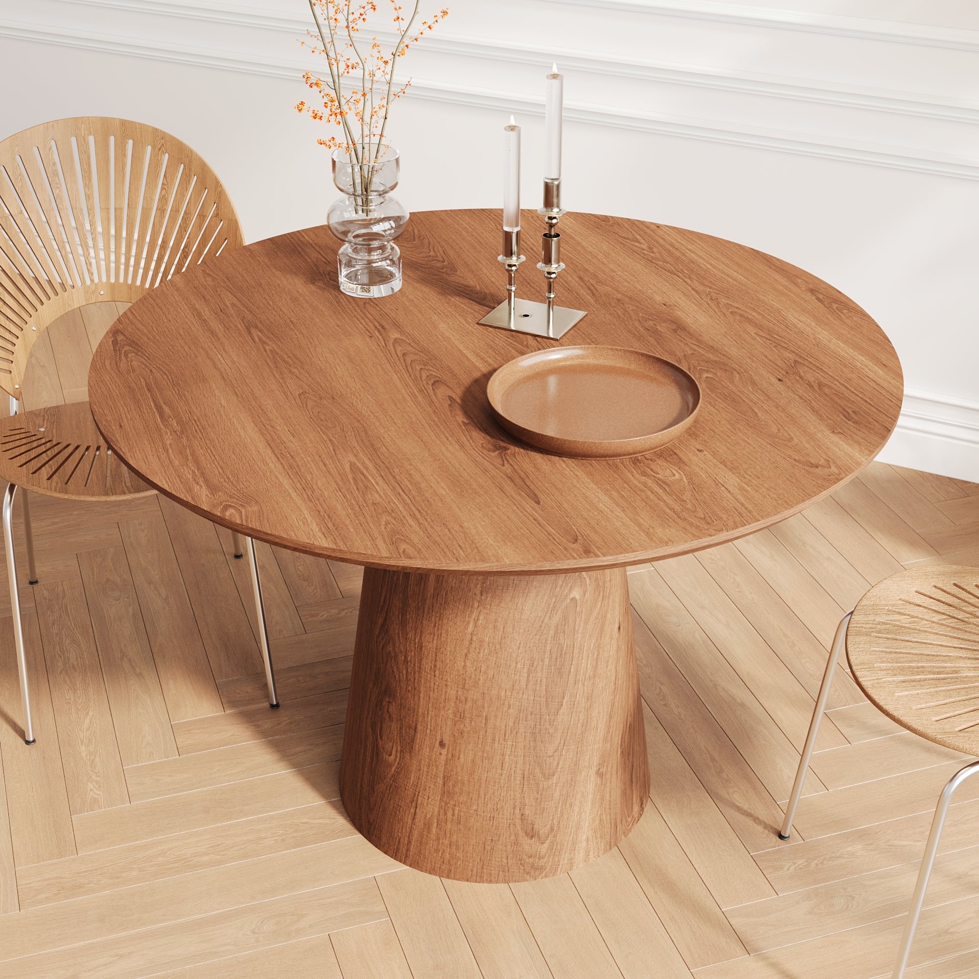 43 inch circular dining table, modern minimalist round table, MDF grain dining table, one handle and two packs