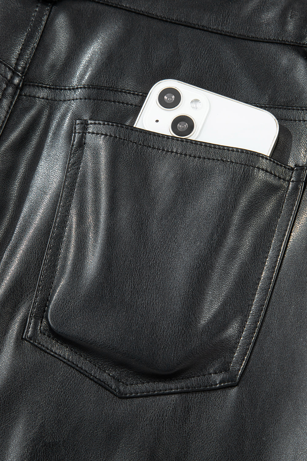 Black Faux Leather Side Slit Maxi Skirt- Women