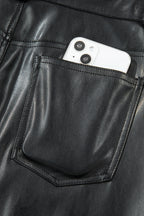 Black Faux Leather Side Slit Maxi Skirt- Women