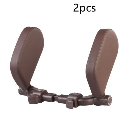 Car headrest pillow Sleep Adjustable Side Car Soft Travel Seat Headrest Auto Leather Support Neck Pillow Cushion car accessories Coffee 2pcs