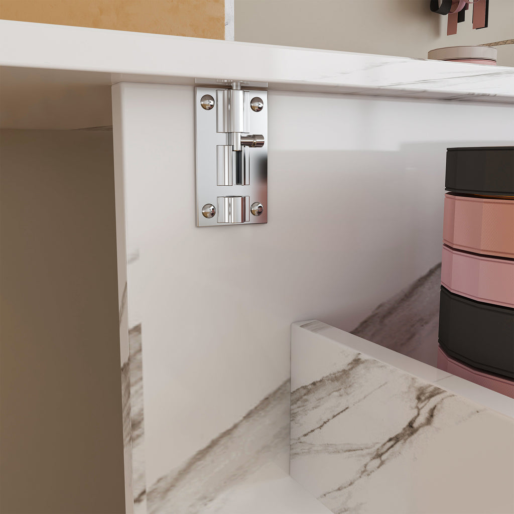 57.5' Foldable Sewing Machine Table with Locking Casters, Multi-Storage Craft Station with Shelves, Bins & Cabinet, Adjustable Sewing Cabinet for Home, Bedroom, and Craft Room(White)