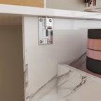 57.5' Foldable Sewing Machine Table with Locking Casters, Multi-Storage Craft Station with Shelves, Bins & Cabinet, Adjustable Sewing Cabinet for Home, Bedroom, and Craft Room(White)