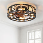 Caged Ceiling Fan with Lights Remote Control, Low Profile Flush Mount Farmhouse Modern Ceiling fans, 6 Speeds Reversible Blades, 5 LED Bulbs Include(Black) Default