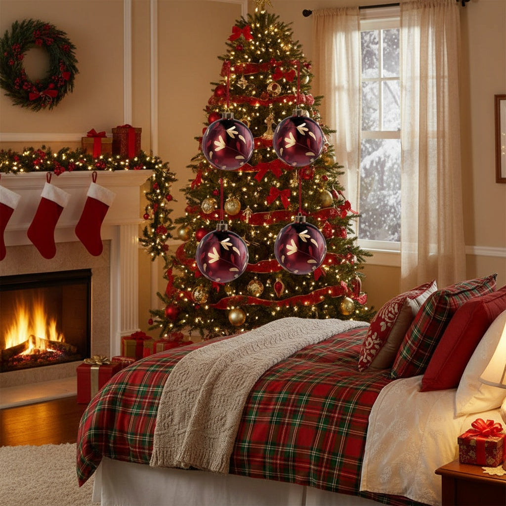 4PCS Set 4.7in Christmas Tree Glass Ball Ornaments Shiny Hanging Tree Decor Holiday Party Home Decor