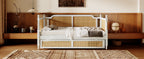 Traditional Style Rattan Twin Size Daybed with 2 Drawers, Antique White, Solid Pine Wood & MDF