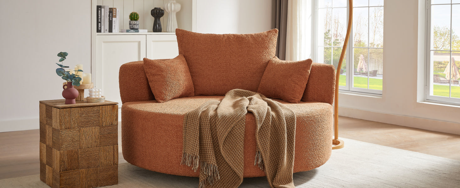 360° Swivel Accent Barrel Chair with Removable Pillows, Orange Red Chenille, 56.3 Inch