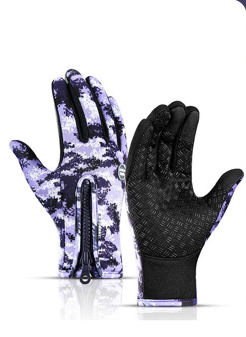 Winter Gloves Touch Screen Riding Motorcycle Sliding Waterproof Sports Gloves With Fleece A Purple