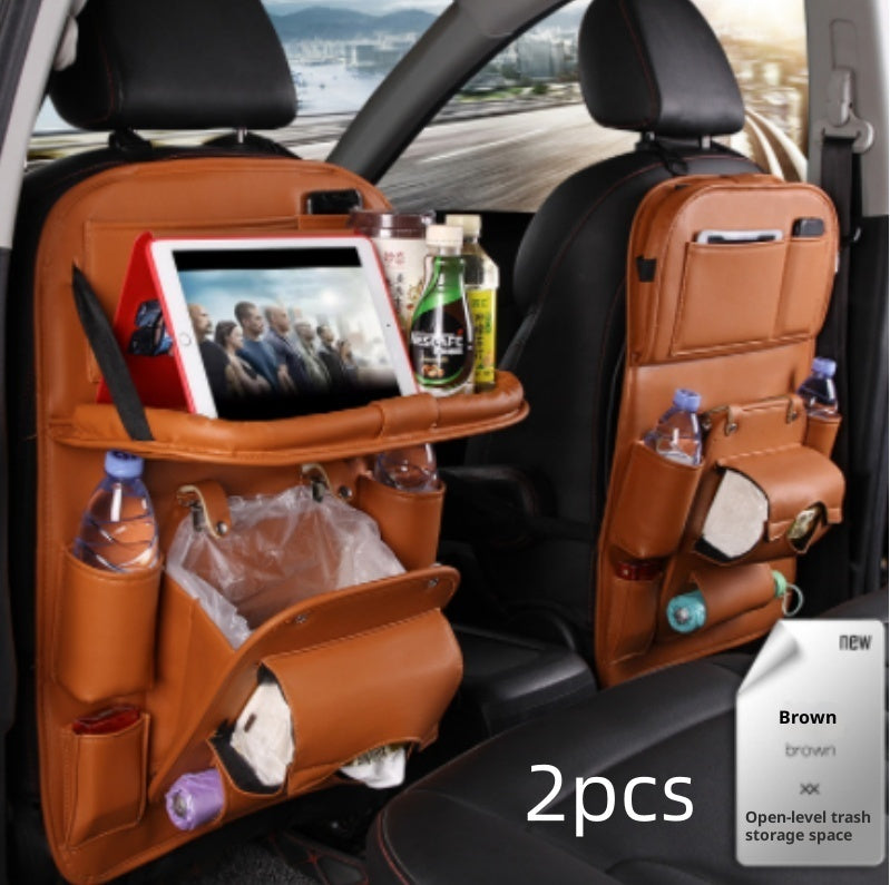 PU Leather Car Storage Bag Multifunction Seat Back Tray Hanging Bag Waterproof Car Organizer Automotive Interior Accessories Brown 2pcs