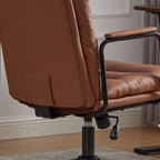 Office Chair,Mid Back Home Office Desk Task Chair with Wheels and Arms Ergonomic PU Leather Computer Rolling Swivel Chair with Padded Armrest,The back of the chair can recline 40° (Brown),SW1741BR