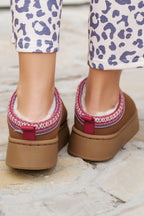 Chestnut Contrast Print Suede Plush Lined Snow Boots- Women