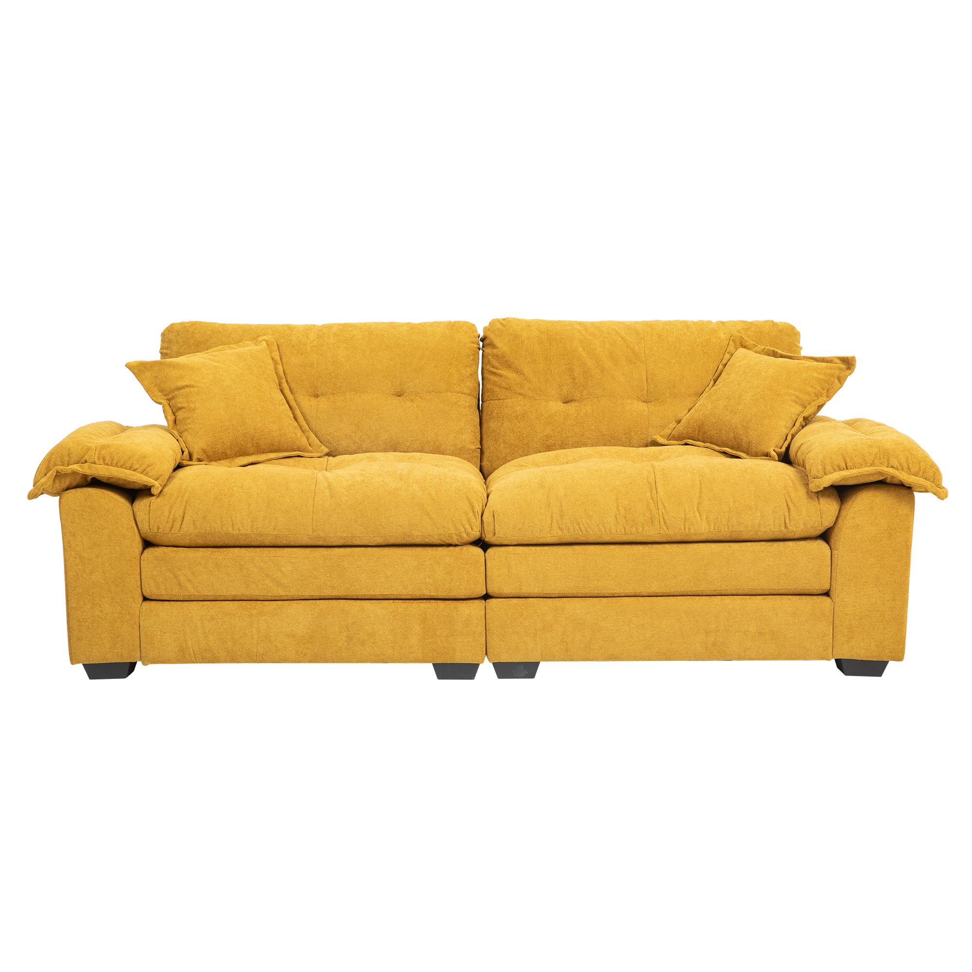 84' Chenille Sofa Small Sofa Loveseat Deep Seat Sofa Couch with 2 Throw Pillows & Memory Foam for Living Room Apartment Office Lounge-Yellow