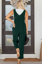 Evergreen Corduroy V Neck Patched Pocket Sleeveless Jumpsuit- Women