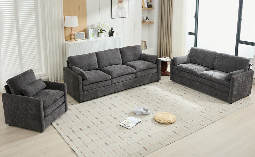 Cozy Upholstered Sofa Set Oversized Comfy Cloud Sofa Double Cushion Sofa Group Plush Cushion Sofa Couch for Living Room, Grey