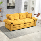 84' Chenille Sofa Small Sofa Loveseat Deep Seat Sofa Couch with 2 Throw Pillows & Memory Foam for Living Room Apartment Office Lounge-Yellow