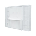 White Full Size Murphy Bed with Desk and Bookshelf, Pine Wood+MDF, 110.3''L x 79.8''W x 82''H Default