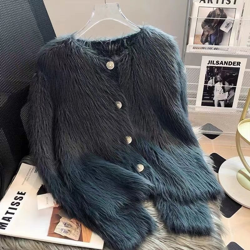 Women's Faux Mink Velvet Knit Cardigan Sweater Coat, Thickened For Autumn And Winter 2025, New Short European Style, Soft And Plush Black thickened
