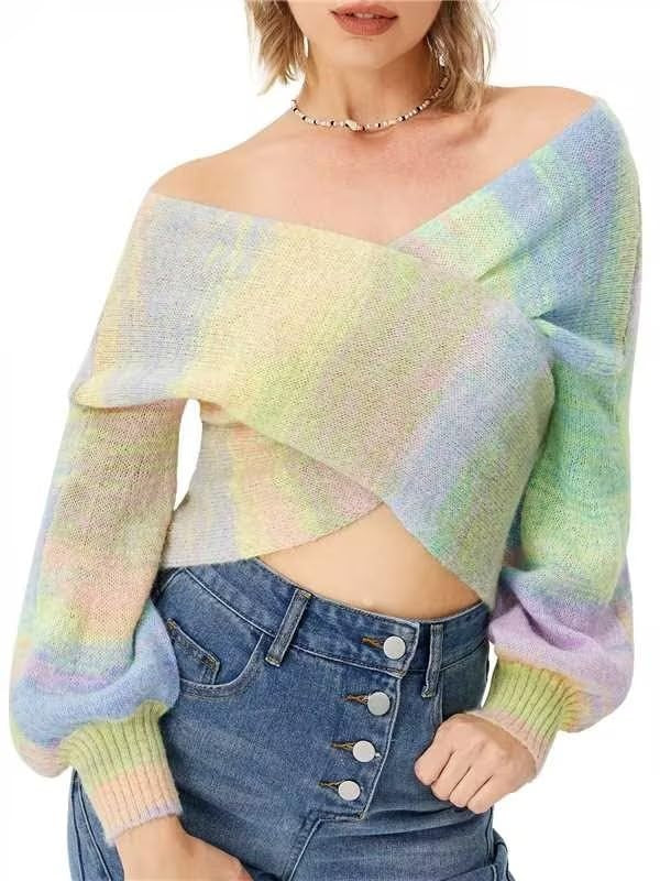 Off-the-shoulder Colored Women Sweater Multicolor