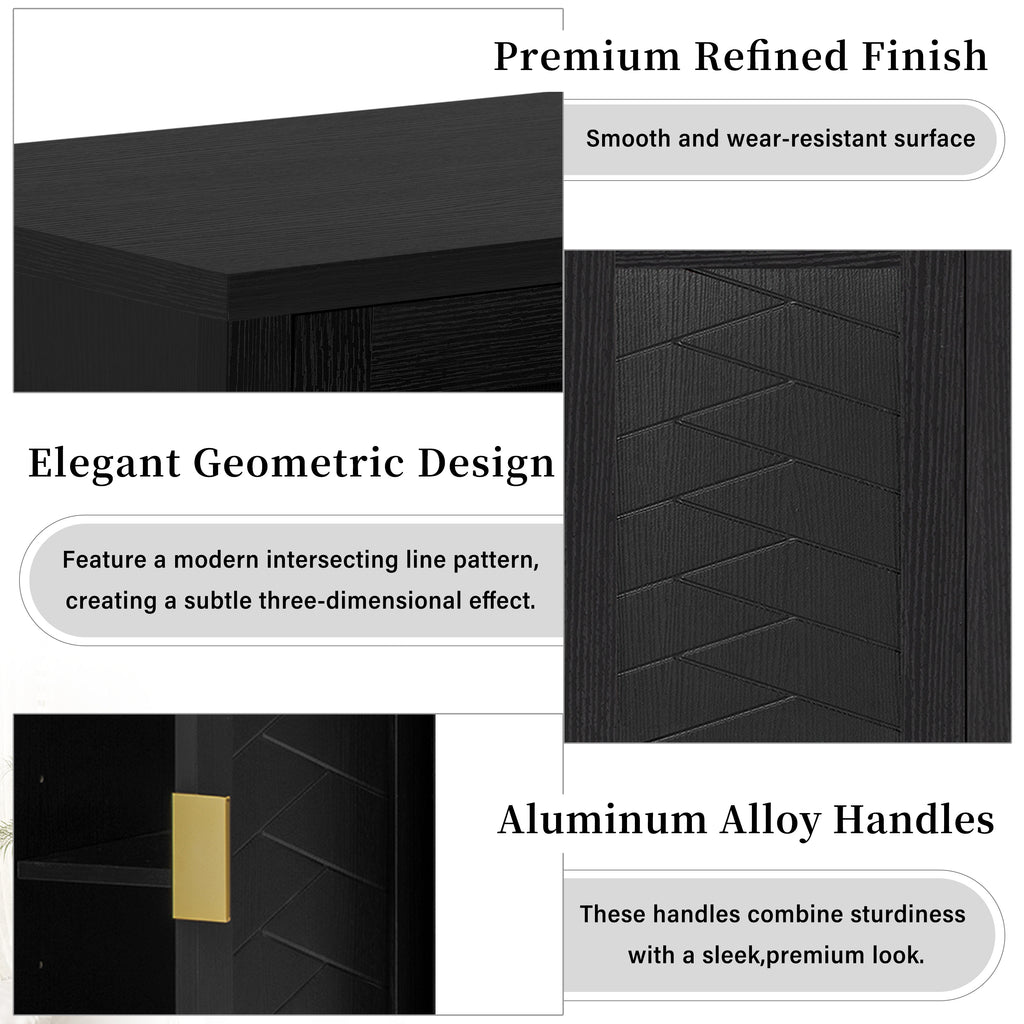 U_STYLE 55.1''Storage Sideboard with 4-Doors,Multi Functional Buffet with Open Shelf and 2-Tiers Adjustable Shelves,Modern Cabinet with Double Hooks,Suitable for Living Room, Hallway, Dining,Office.