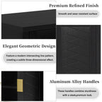 U_STYLE 55.1''Storage Sideboard with 4-Doors,Multi Functional Buffet with Open Shelf and 2-Tiers Adjustable Shelves,Modern Cabinet with Double Hooks,Suitable for Living Room, Hallway, Dining,Office.