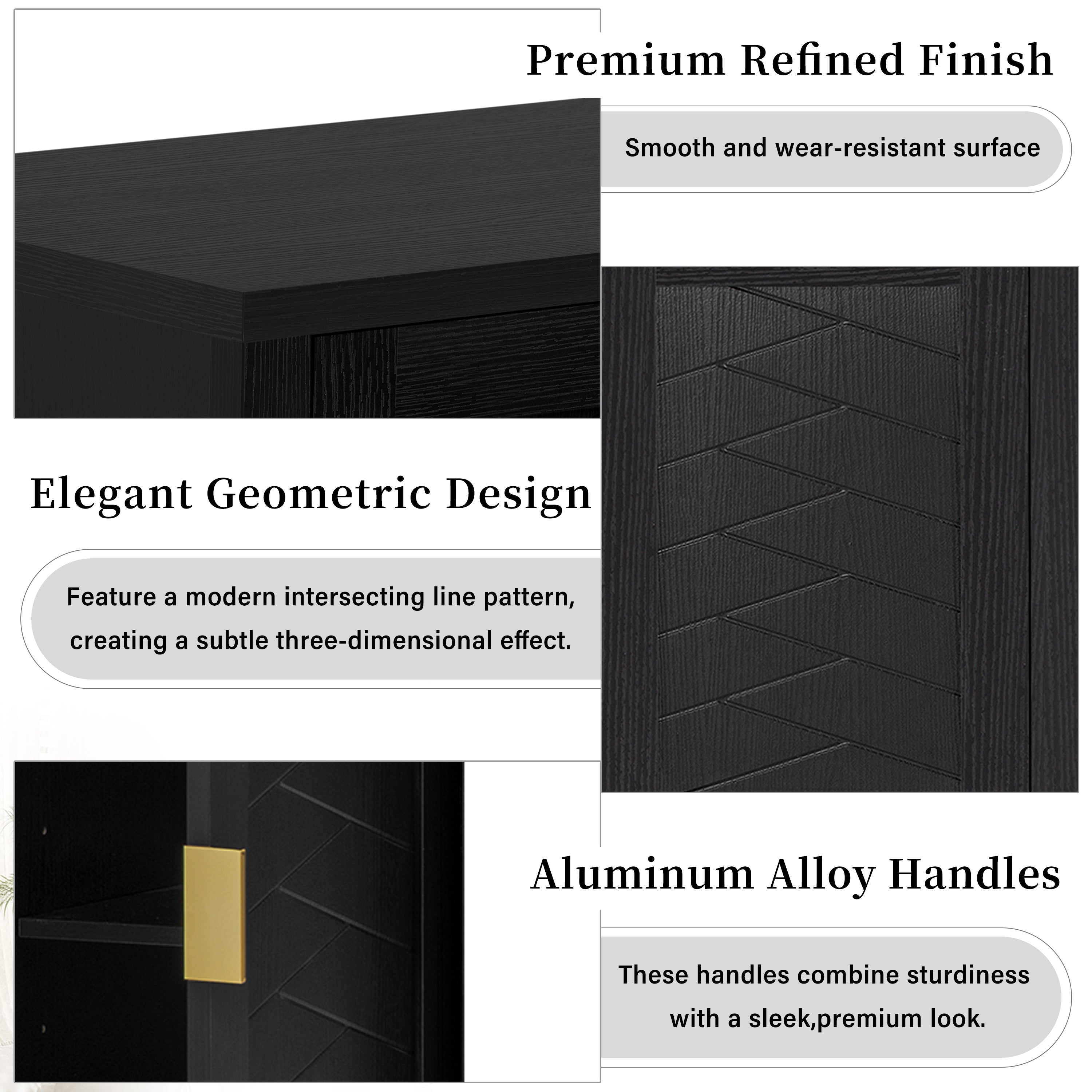 U_STYLE 55.1''Storage Sideboard with 4-Doors,Multi Functional Buffet with Open Shelf and 2-Tiers Adjustable Shelves,Modern Cabinet with Double Hooks,Suitable for Living Room, Hallway, Dining,Office.