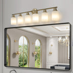 39' Modern 6-Light Vanity Wall Sconce, Golden Finish with Frosted Glass Shades for Bathroom or Hallway Lighting (No Bulbs)