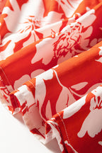 Red High Split Floral Western Cowgirl Maxi Skirt- Women