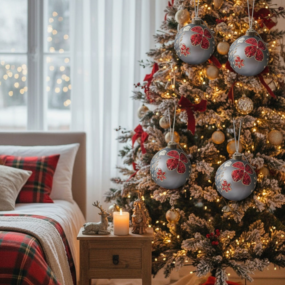 4PCS Set 4.7in Christmas Glass Ball Ornaments Hanging Tree Decor Home Party Holiday Decor