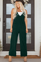 Evergreen Corduroy V Neck Patched Pocket Sleeveless Jumpsuit- Women