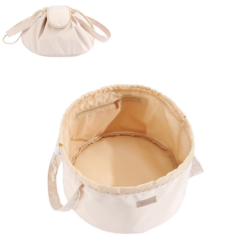 Barrel Drawstring Makeup Bag Large Capacity Women's Cosmetic Bag Toiletries Organizer Pouch Lady Travel Storage Case Milk white
