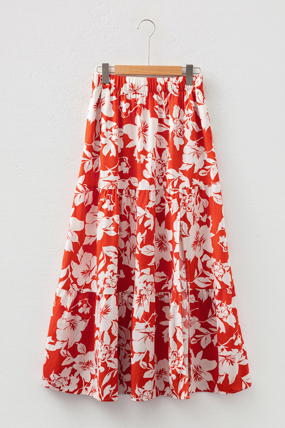 Red High Split Floral Western Cowgirl Maxi Skirt- Women