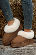 Chestnut Plush Suede Trim Thick Sole Flat Snow Boots- Women
