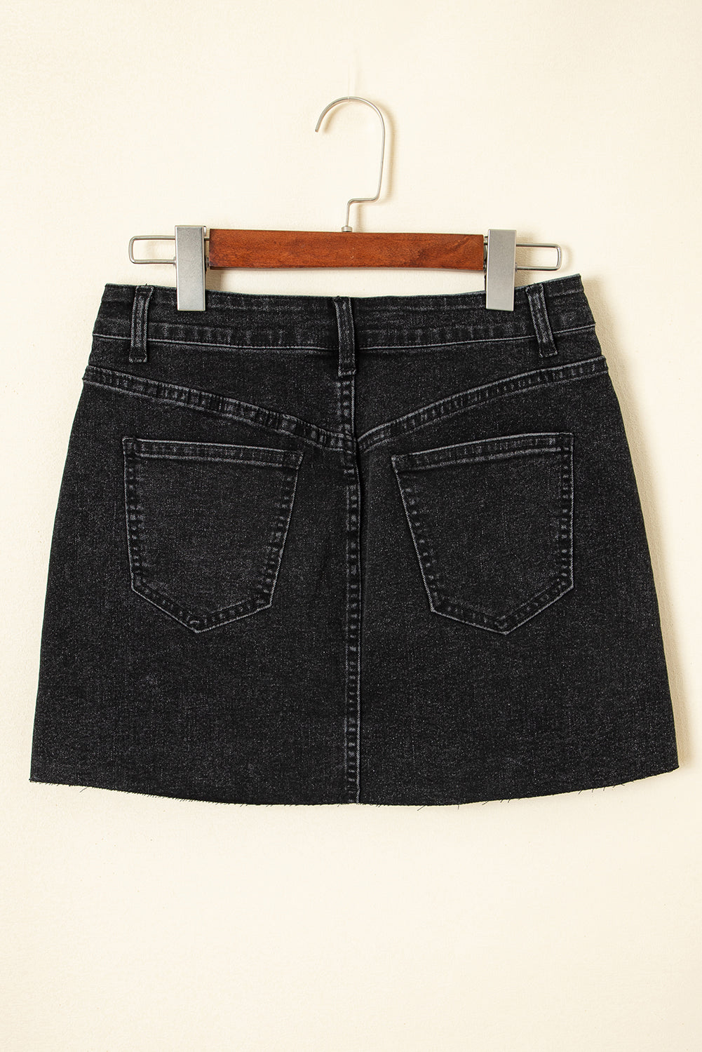 Carbon Grey Mineral Wash Ripped Raw Hem Denim Mini Skirt- Women
