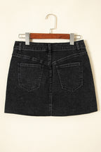 Carbon Grey Mineral Wash Ripped Raw Hem Denim Mini Skirt- Women
